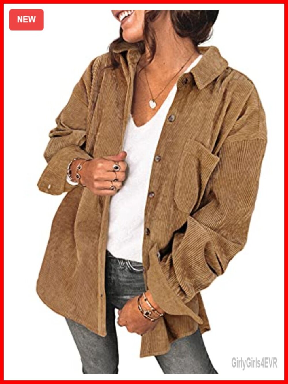 Oversized Lightweight Corduroy Shacket Button Down Shirt Jacket